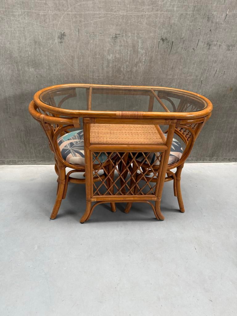 Vintage Rotan Bistroset Tafel Met Stoelen, Antiek en Kunst, Ophalen