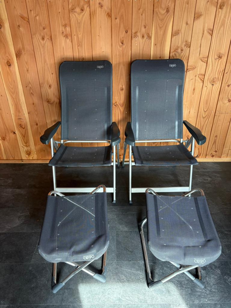 Crespo campingstoelen (4x) en voetenbankjes (2x), Caravans en Kamperen, Kampeermeubelen, Ophalen of Verzenden, Gebruikt, Campingstoel