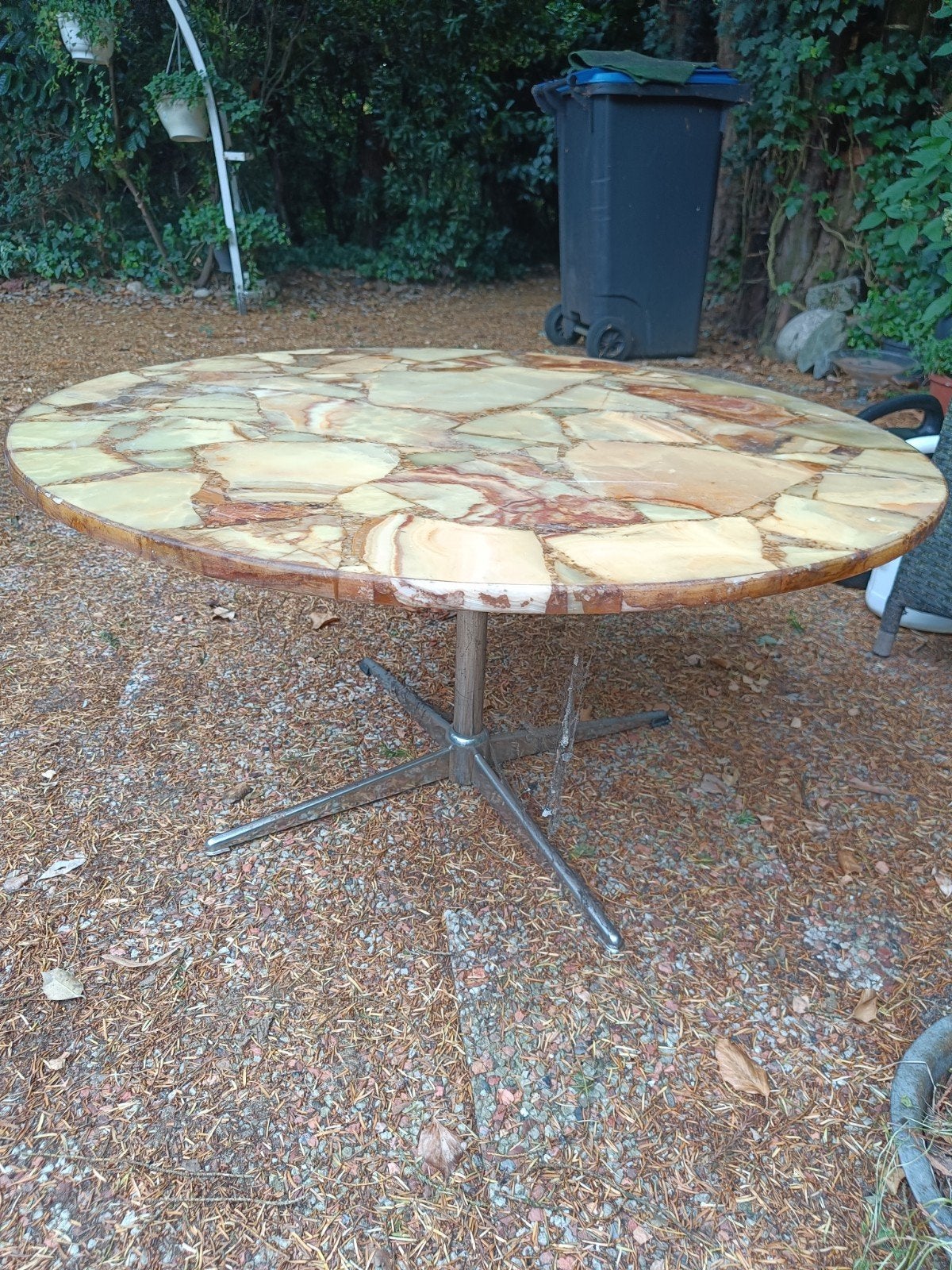 Unieke ronde salontafel met mozaïek blad, Ophalen, Gebruikt, Overige materialen, Rond