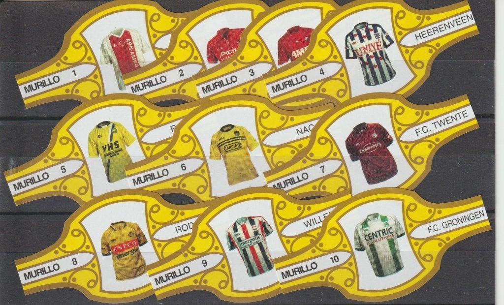 reeks 426 voetbal shirts 1-10   sigarenbanden, Ophalen of Verzenden, Zo goed als nieuw, Sigarenbandjes