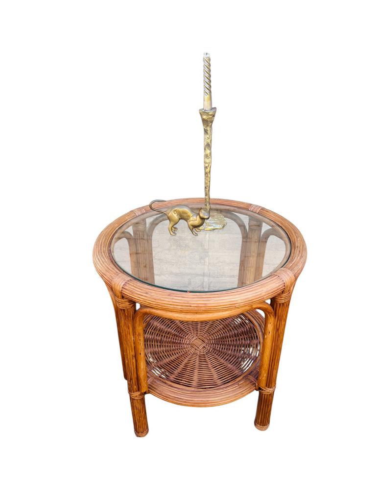 Vintage retro rotan bijzettafel | tafeltje jaren 60-70, Huis en Inrichting, Tafels | Bijzettafels, 45 tot 60 cm, Minder dan 55 cm