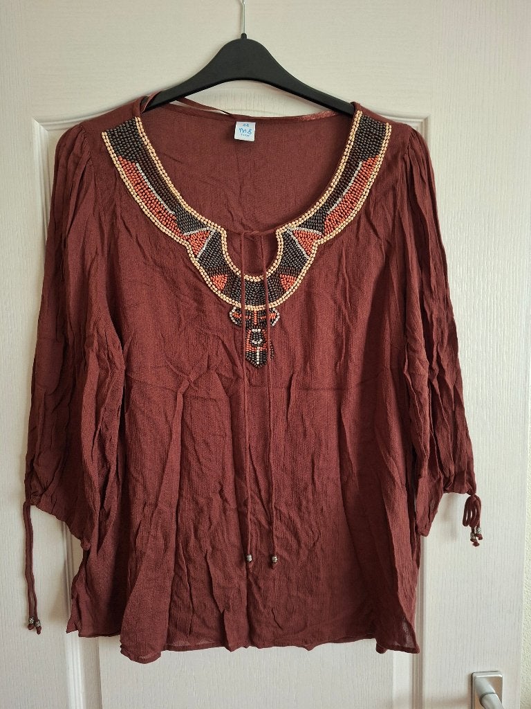 MS Mode blouse/tuniek bruin kralen maat 42 / 44 L / XL nieuw, Kleding | Dames, Bruin, Maat 42/44 (L), Nieuw, Ophalen of Verzenden