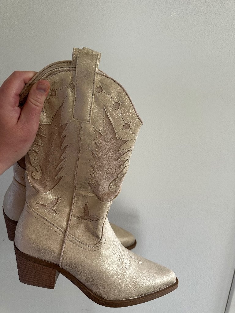 Beige gouden Cowboy laarzen maat 38, Hoge laarzen, Beige, Ophalen of Verzenden, Onbekend