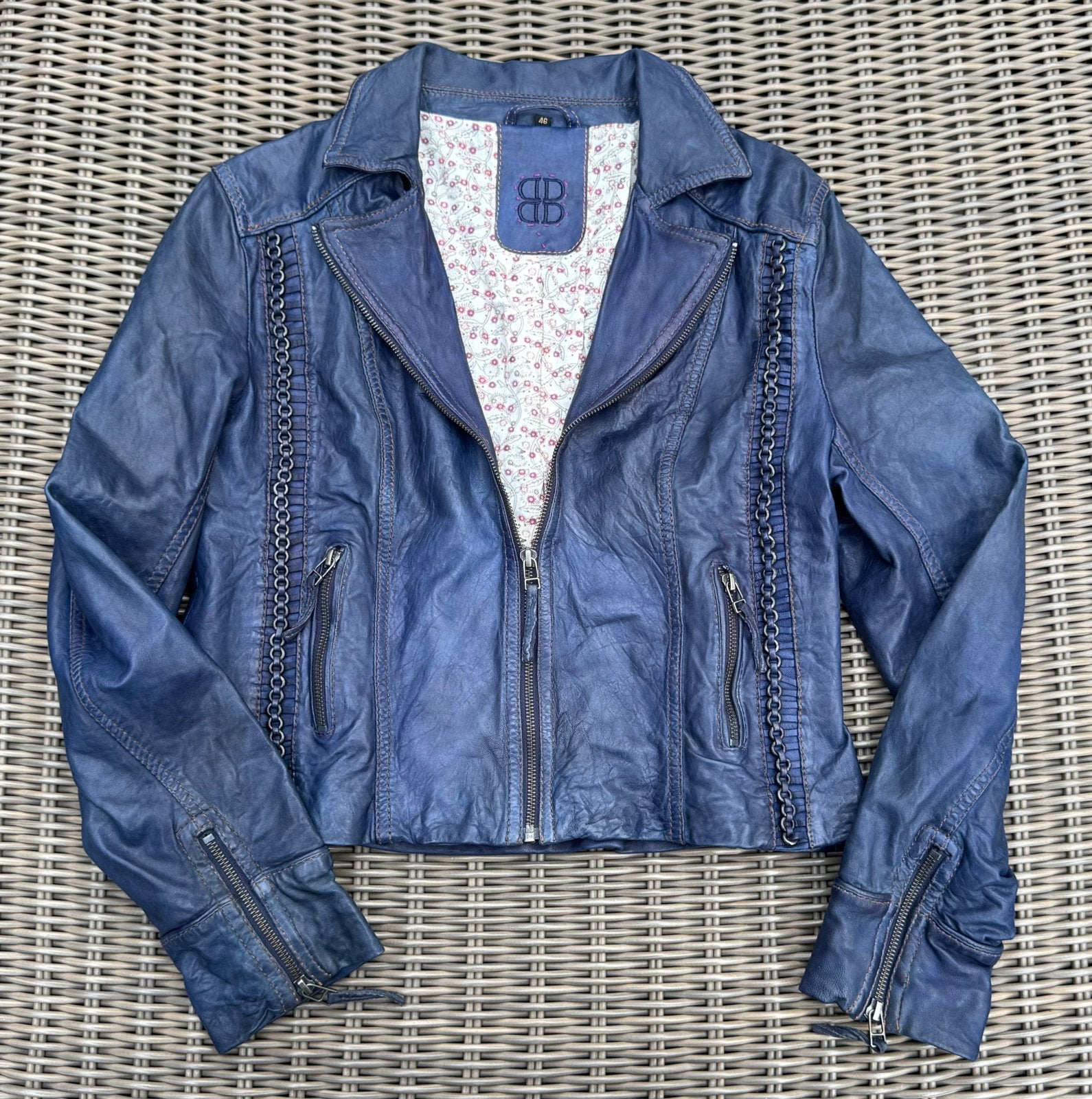 Donna leren “biker” style jasje, Kleding | Dames, Ophalen of Verzenden, Zo goed als nieuw, Maat 46/48 (XL) of groter, Blauw