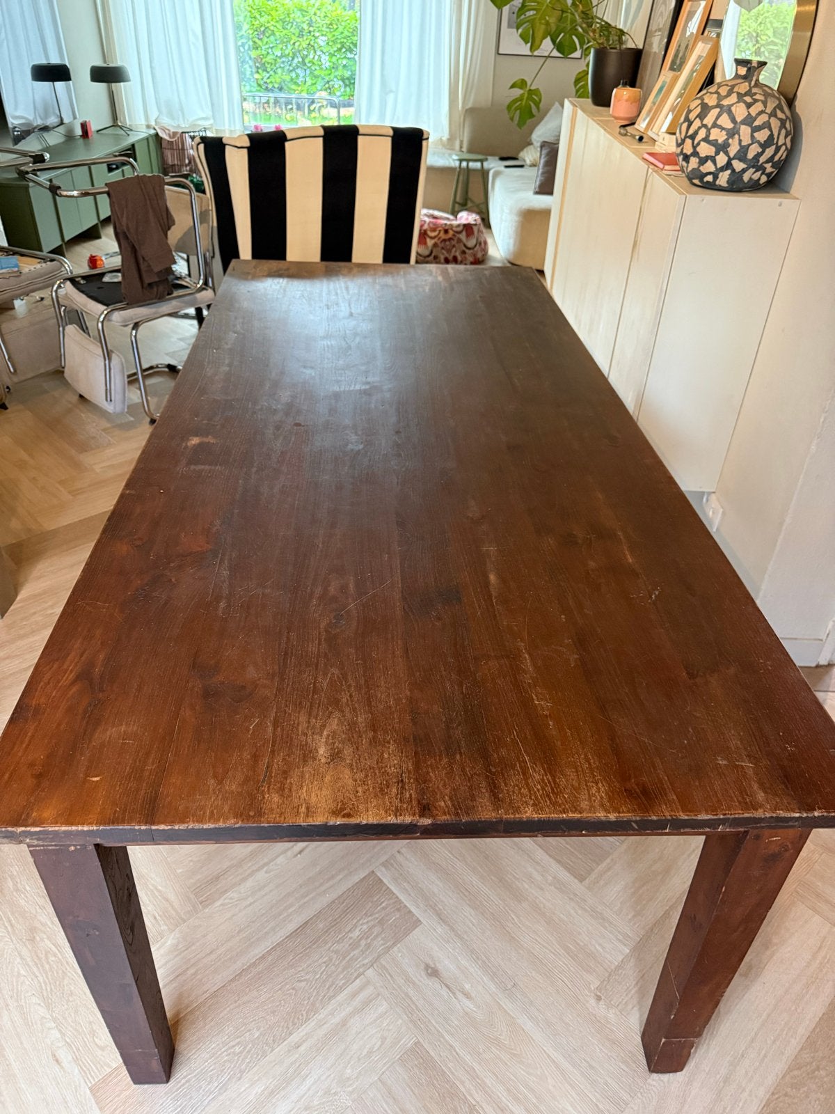 Grote houten eettafel 240x100 cm, Huis en Inrichting, Ophalen, Gebruikt, 200 cm of meer, 50 tot 100 cm