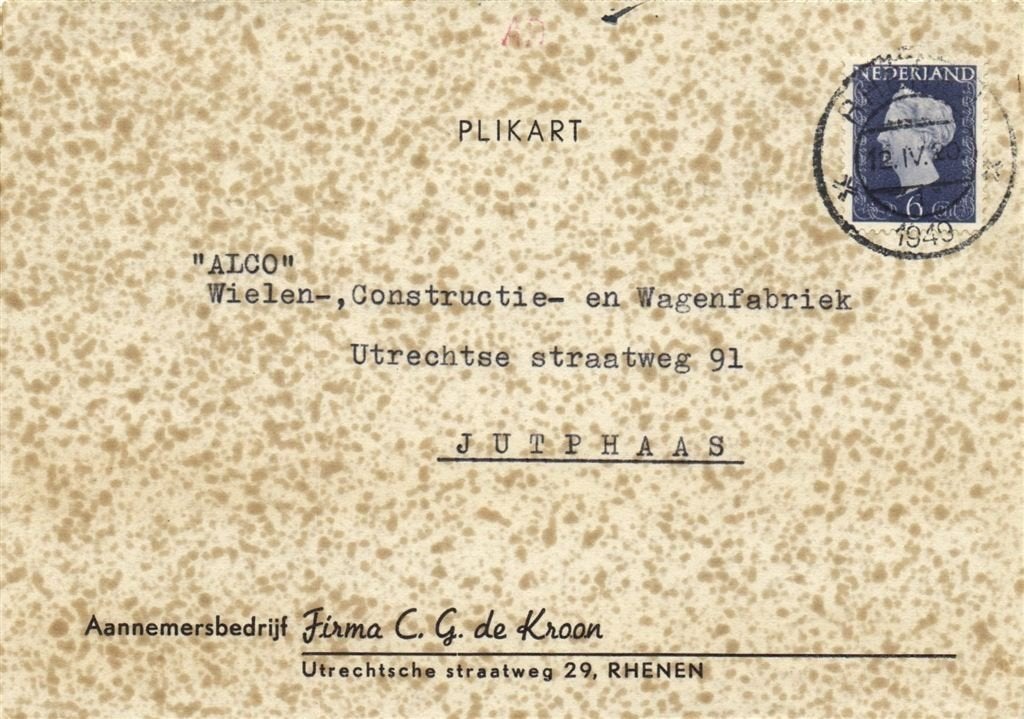 Firma C.G. de Kroon, Rhenen - 04.1949 - plikart, Ophalen of Verzenden, Briefkaart