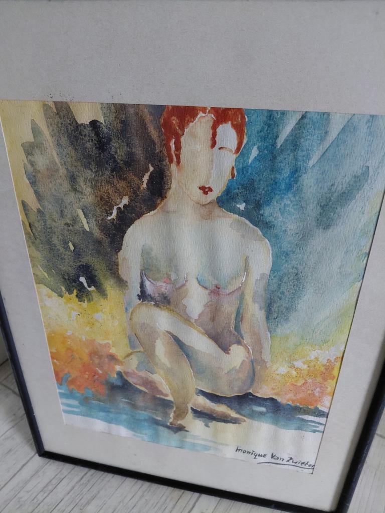3x Aquarel naaktstudie gesigneerd Monique van Zwieten, Antiek en Kunst, Kunst | Schilderijen | Klassiek, Ophalen