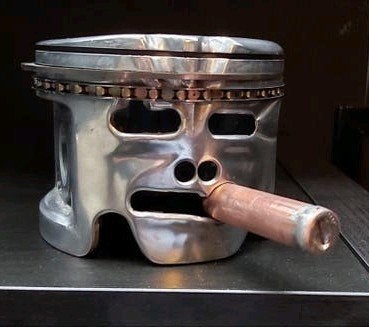 Uniek Kunstwerk: Zuigerhoofd met Sigaar - Mancave Decoratie, Antiek en Kunst, Curiosa en Brocante, Ophalen of Verzenden