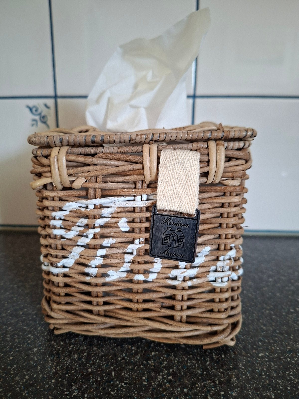 Rotan rustic tissuebox Riviera Maison. Riet, rattan, Overige typen, Vierkant, Ophalen of Verzenden, Zo goed als nieuw