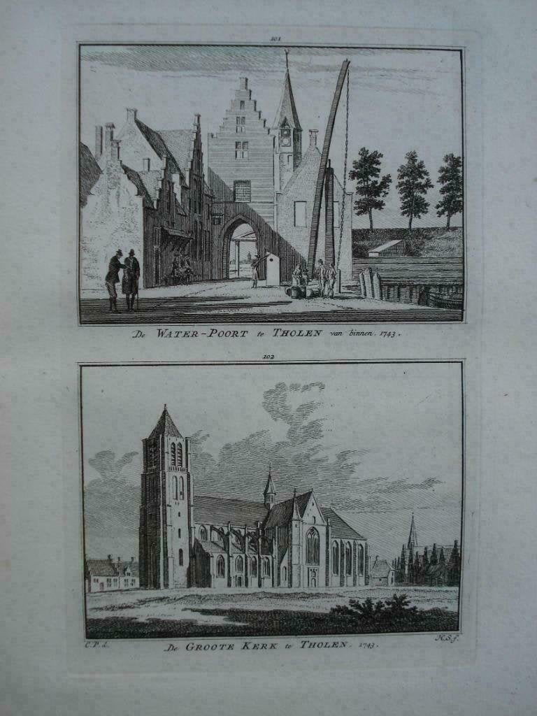 101-102 / Tholen de Waterpoort / Kopergravure 1754, Ophalen of Verzenden