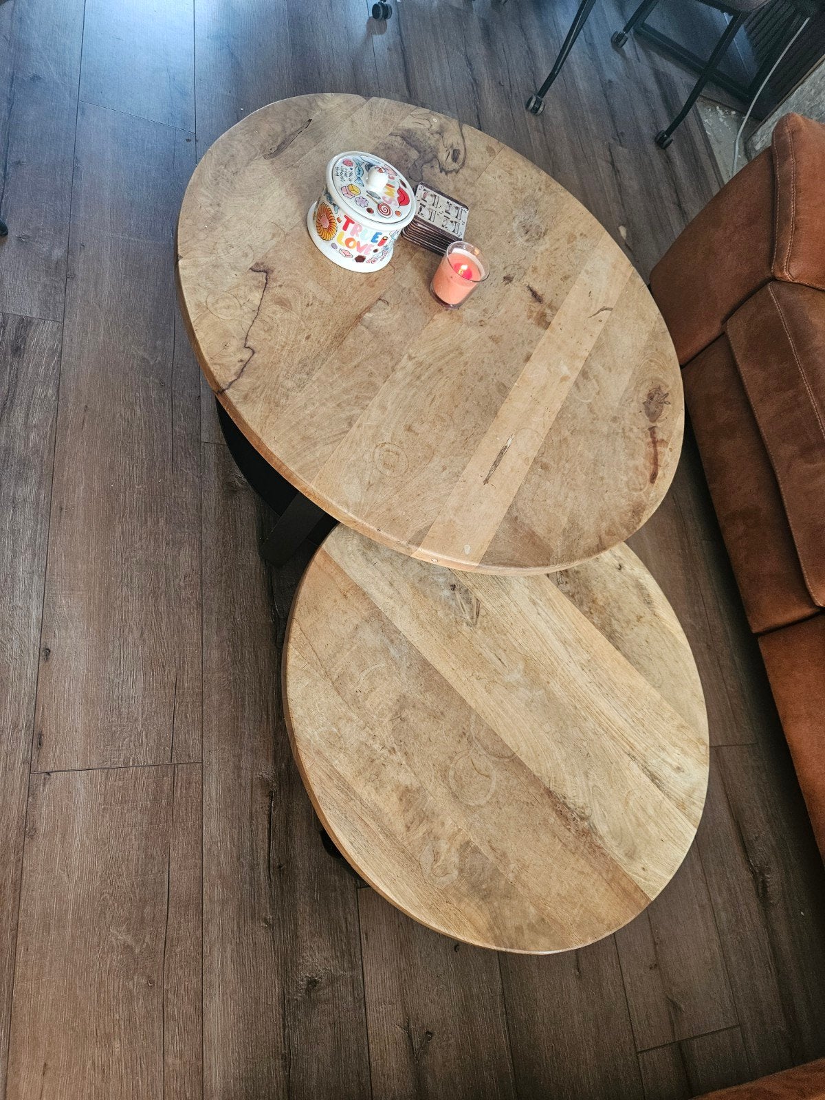 salontafel set rond 90 & 70 cm, Huis en Inrichting, Ophalen, Gebruikt, 50 tot 100 cm, Rond
