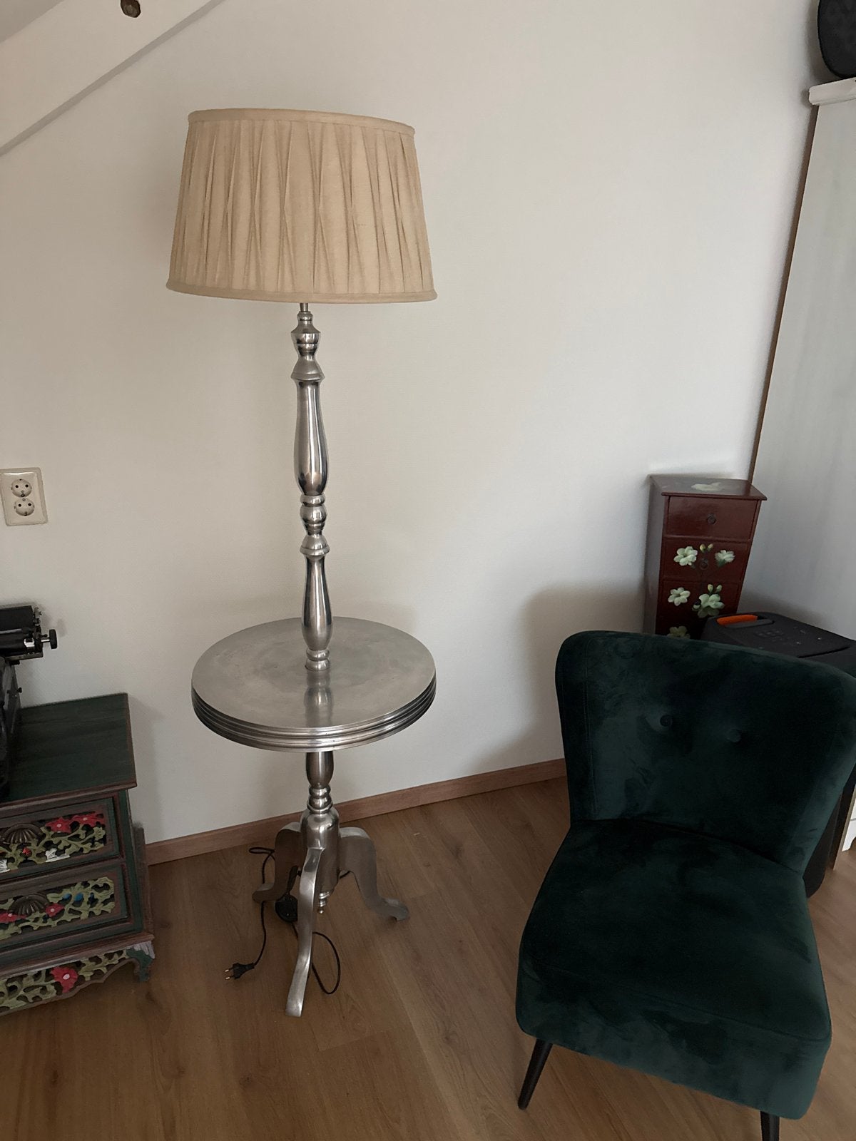 Riviera Maison Vloerlamp met Tafel en Kap, Zo goed als nieuw, Metaal, 150 tot 200 cm, E27 (groot)