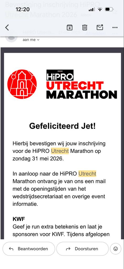 Startbewijs halve Marathon Hipro utrecht, Tickets en Kaartjes, Evenementen en Festivals, Eén persoon