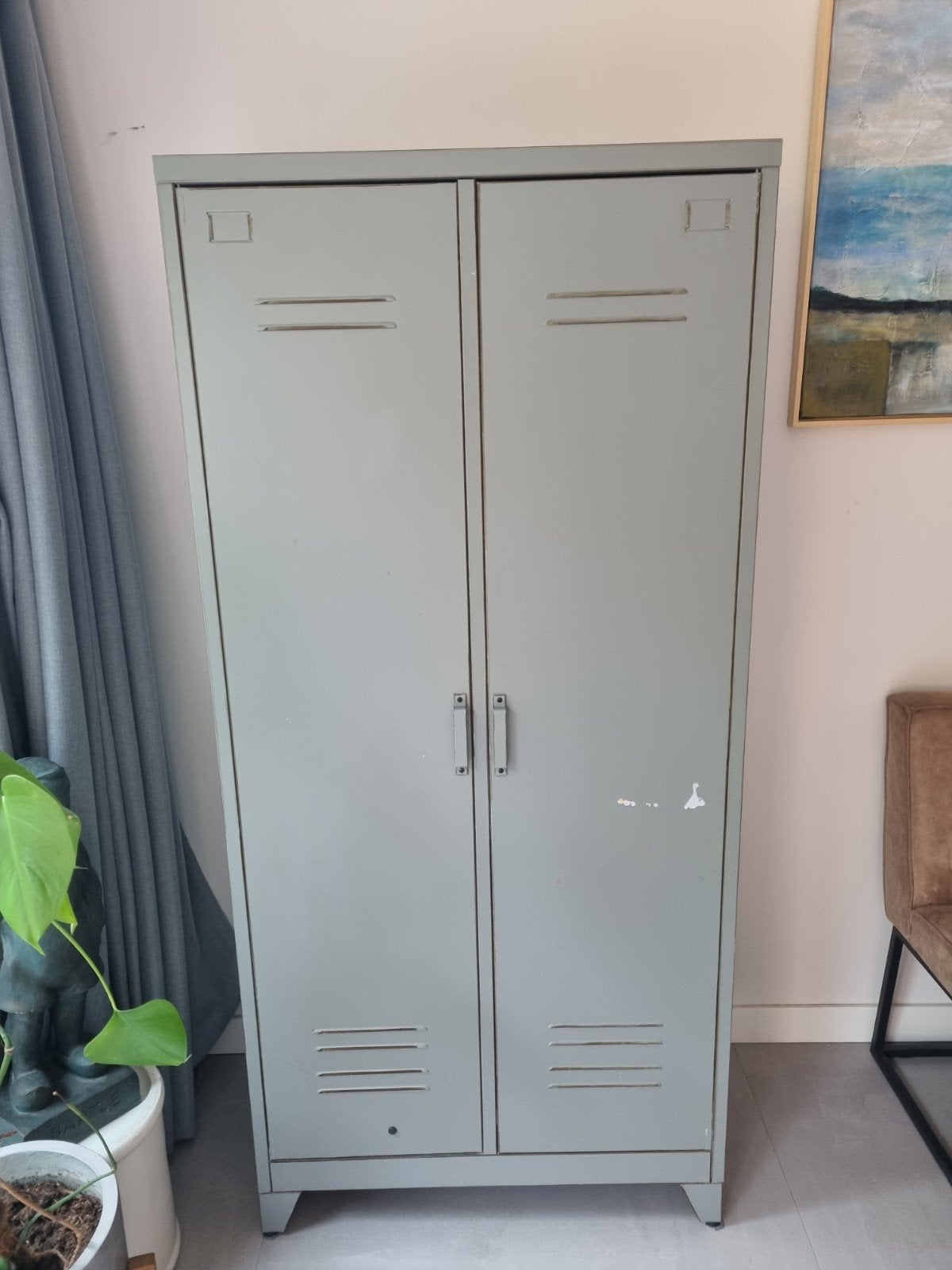 Metalen kledingkast/locker - Grijs, Ophalen, Gebruikt, Met plank(en), 50 tot 100 cm