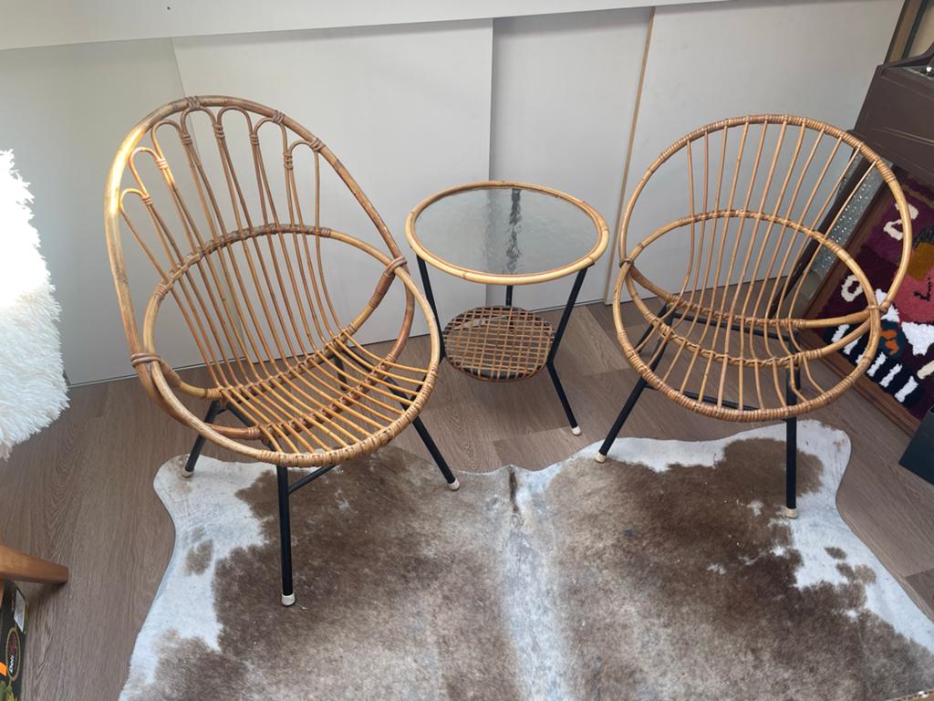 Vintage Rotan set van Rohé Noordwolde, Ophalen, Gebruikt, Twee, Bruin