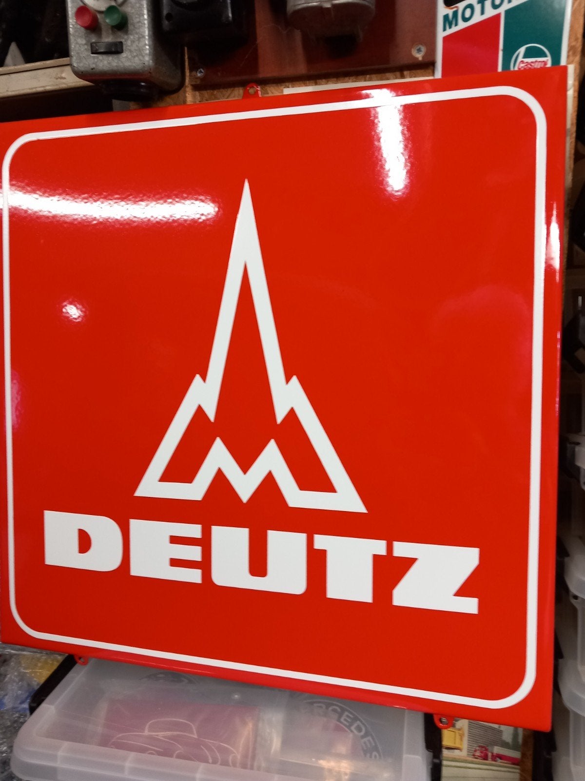 Super mooi groot emaile bord  50x50cm  Deutz, Ophalen of Verzenden, Zo goed als nieuw, Reclamebord