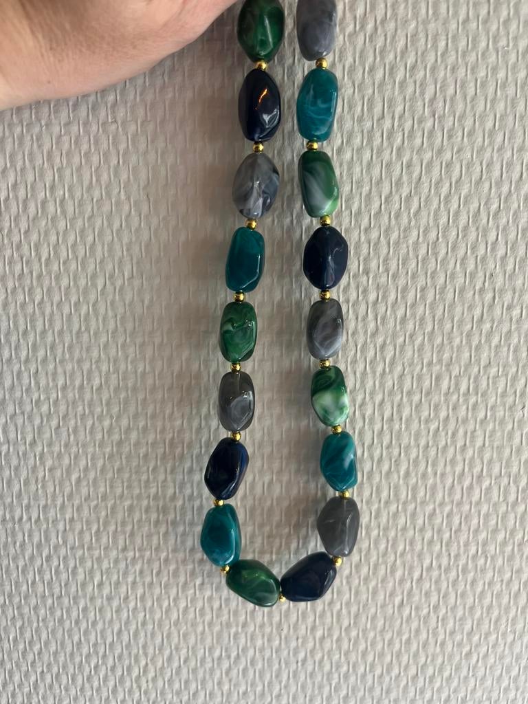 Kralenketting, Sieraden, Tassen en Uiterlijk, Kettingen, Overige materialen, Verstelbaar, Blauw, Nieuw