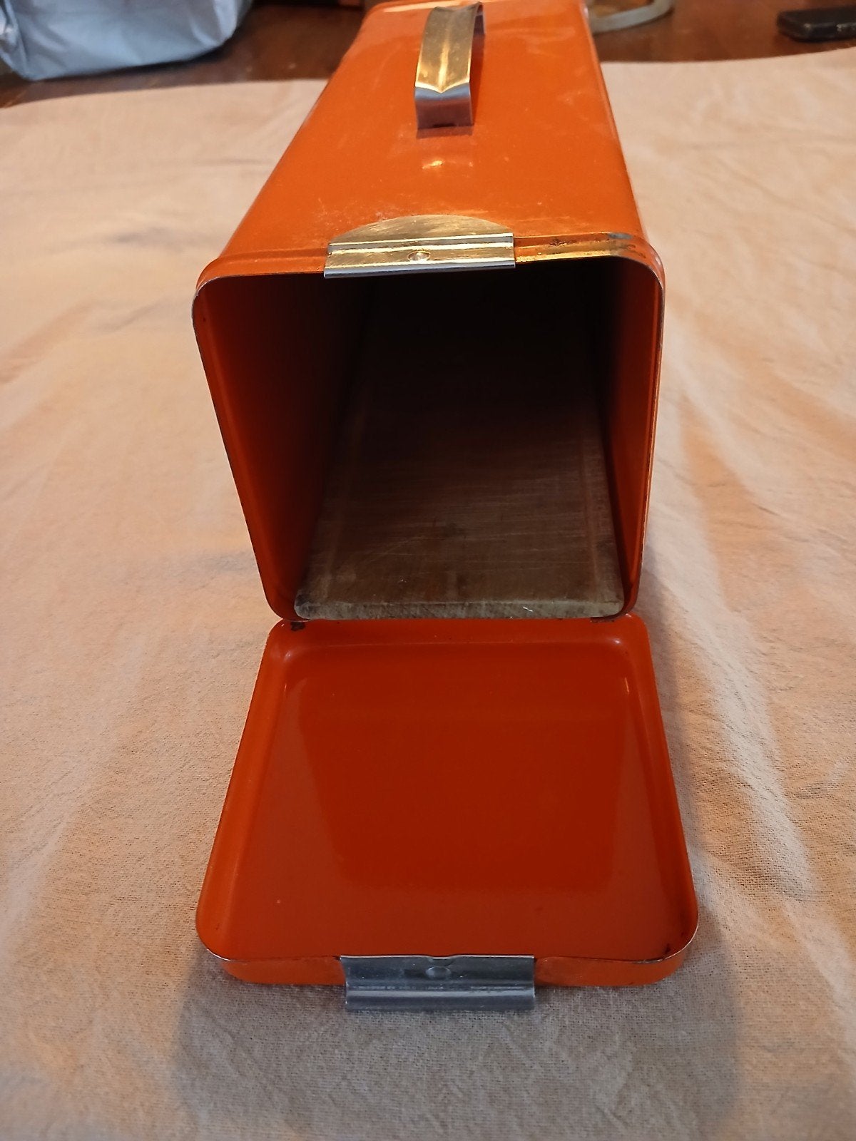 Vintage Brabantia ontbijtkoek trommel oranje bloemen, Ophalen of Verzenden