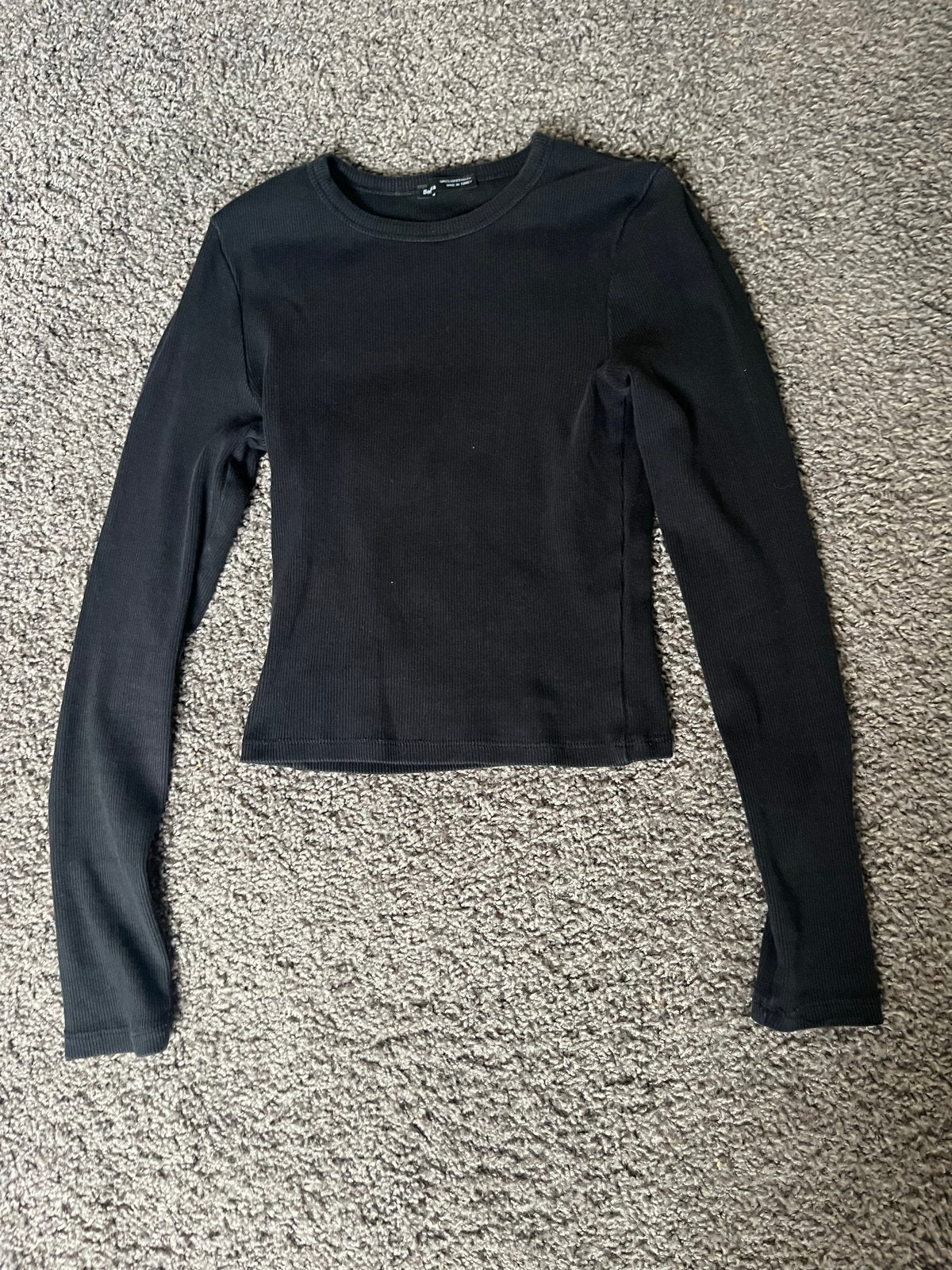 Zwarte geribbelde longsleeve - Maat XS, Berschka, Kleding | Dames, Zwart, Ophalen of Verzenden, Zo goed als nieuw, Lange mouw