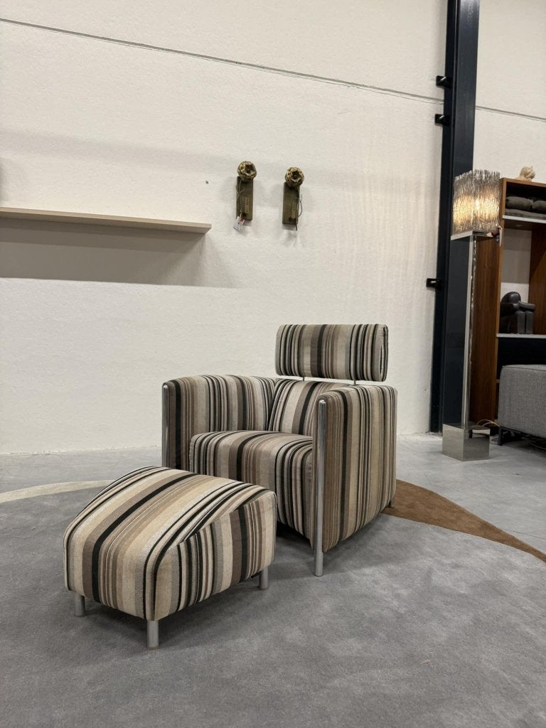 2 Leolux Goncharov Fauteuils strips Brown stof design Stoel, Leolux, Info@leolux.nl, 75 tot 100 cm, Ophalen of Verzenden