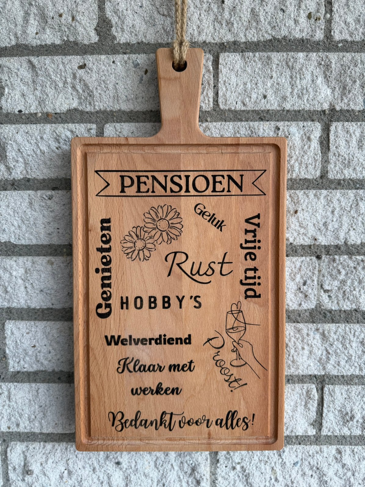 Pensioen Borrelplank 38 x 20 cm, Tekstbord, 20 cm, Nieuw, Ophalen of Verzenden