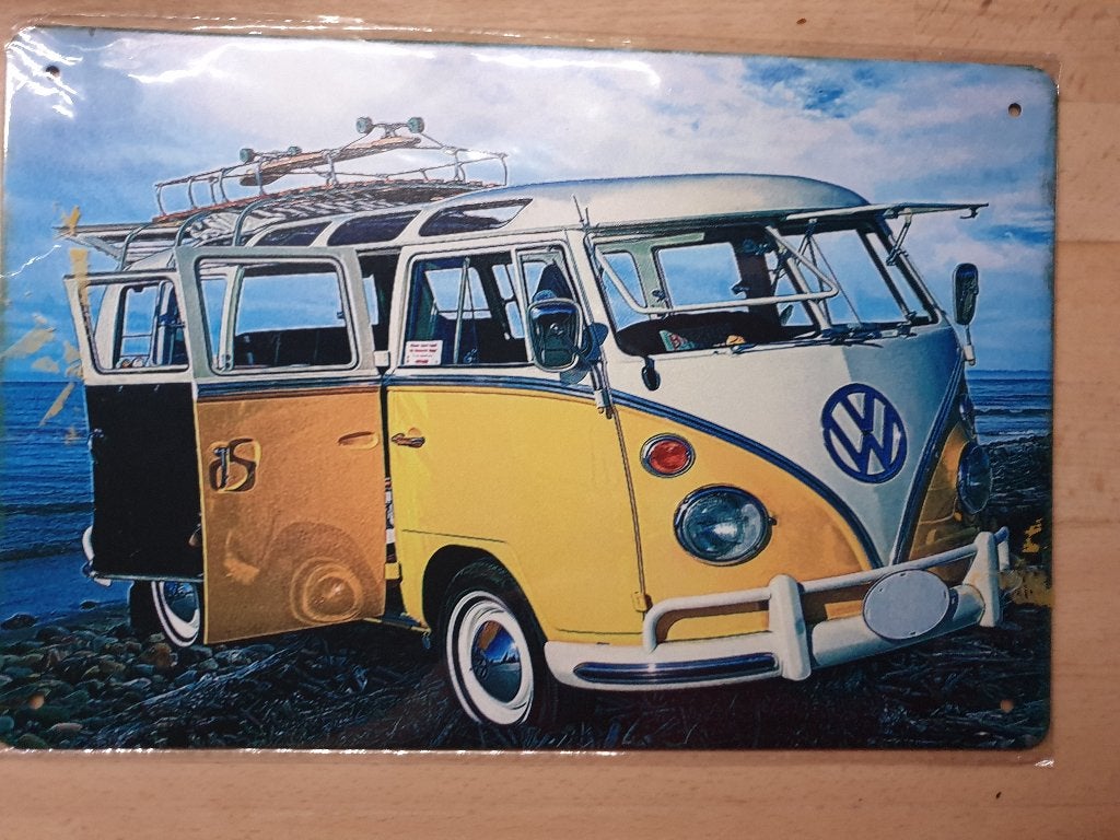 metalen plaat sign bord vw volkswagen t1 geel, Ophalen of Verzenden, Nieuw, Decoratieobject