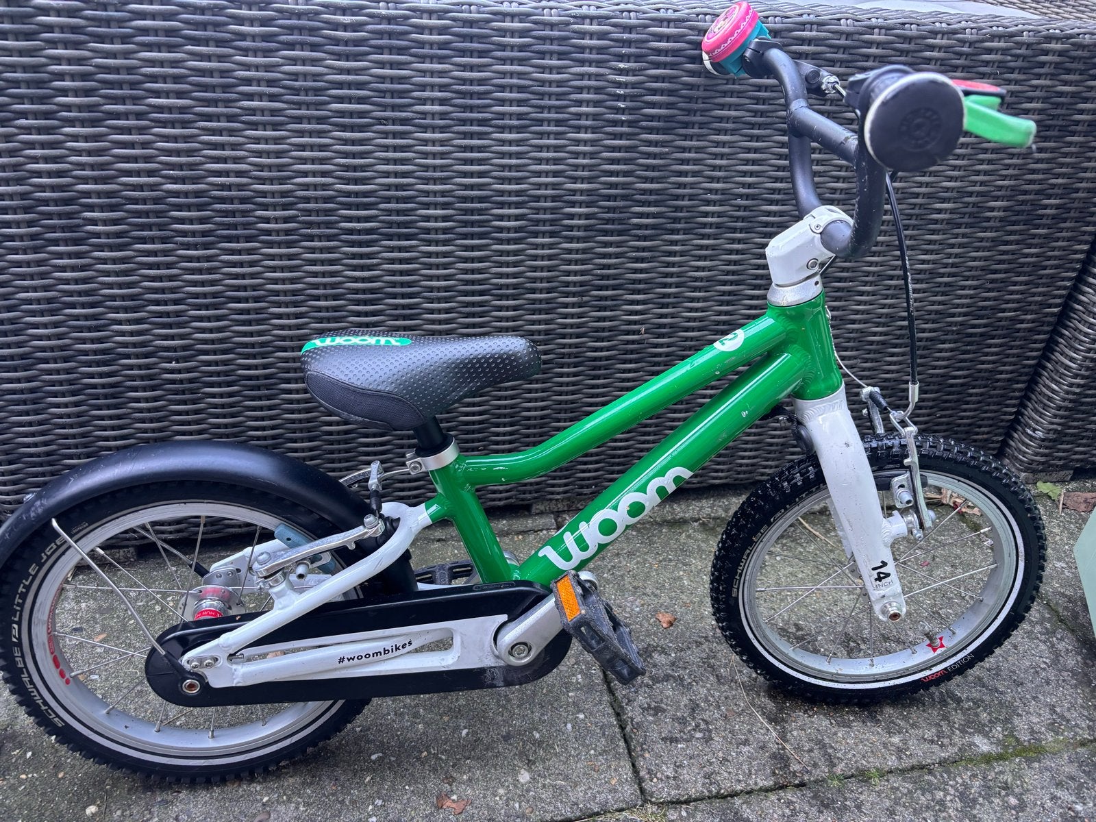 Woom 2 kinderfiets 14 inch - Groen - Ophalen, Fietsen en Brommers, Fietsen | Kinderfietsjes, Ophalen, Gebruikt, Velgrem, Minder dan 16 inch