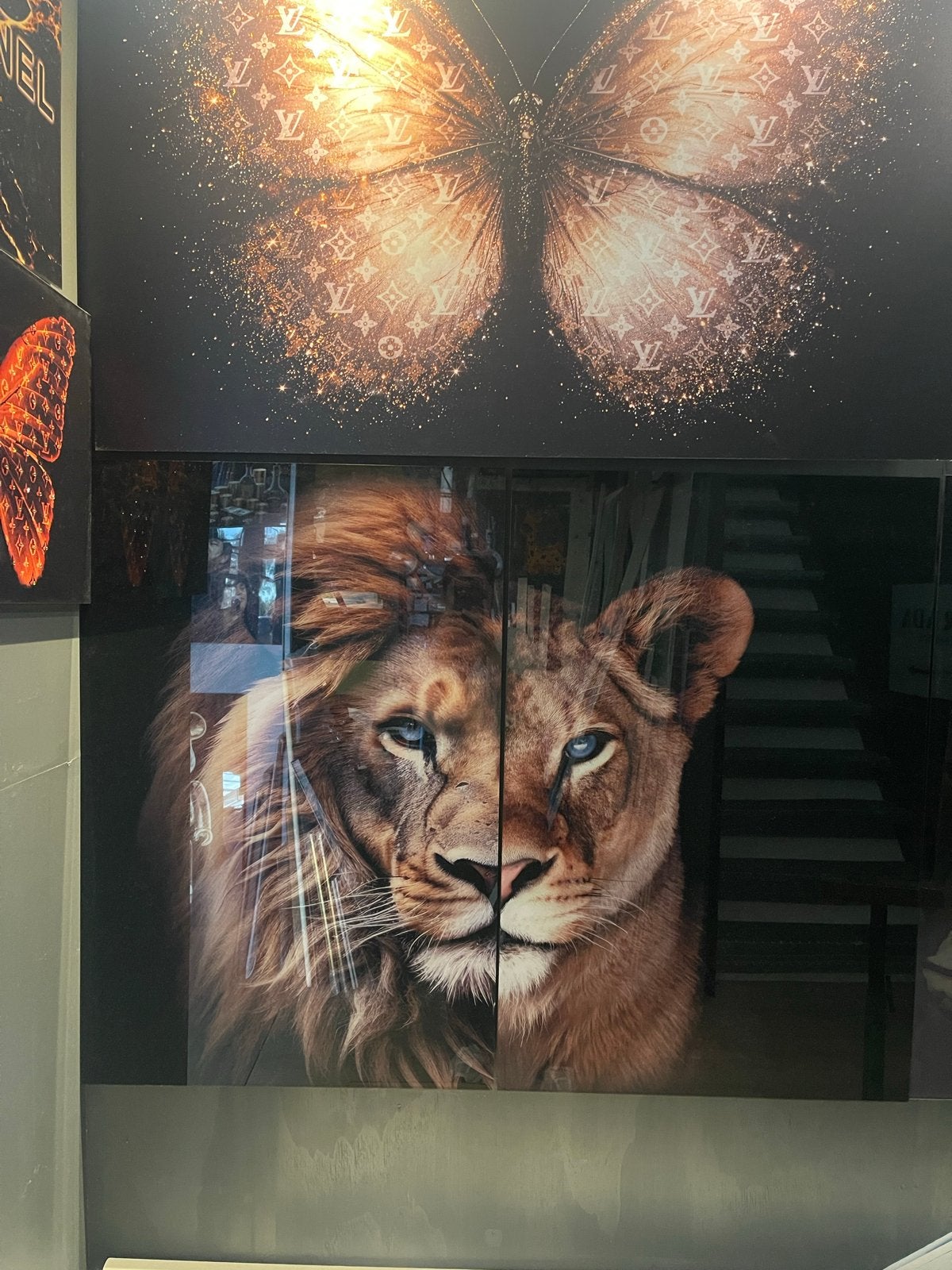Modern Schilderij plexyglas  Leeuw en Leeuwin 90x60cm, Ophalen of Verzenden, Overige materialen, Dieren