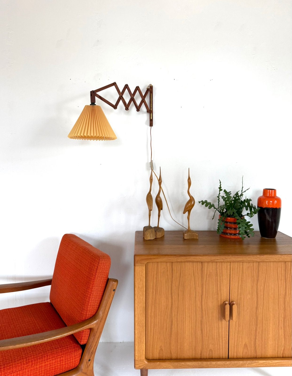 Vintage Deense teakhouten schaarlamp ‘60, Bruin, Hout, Zo goed als nieuw, Nvt