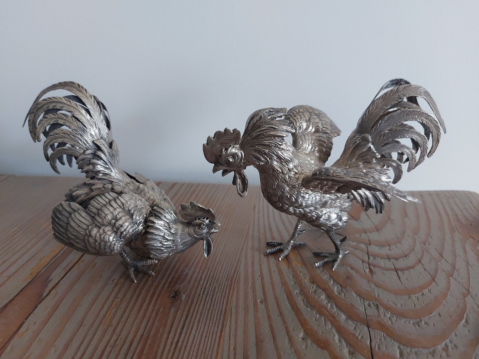 Zilveren Kemphanen Tafelstukken, Hollands, Ophalen of Verzenden, Zilver