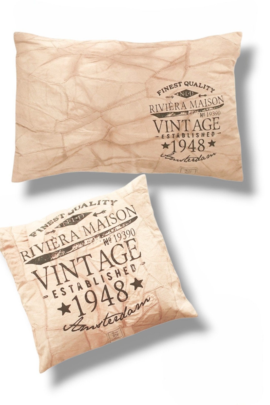 2 RIVIÈRA MAISON VINTAGE PILLOW COVERS SUÈDE, Ophalen of Verzenden, Gebruikt