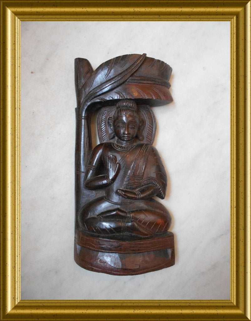 Oud houtsnijwerk beeld: boeddha, Ophalen of Verzenden, Handgemaakt, 20 - 50 cm, Beeld