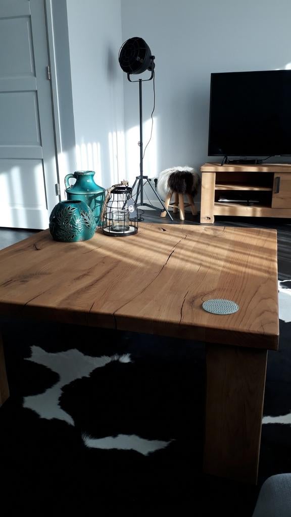 Massief eiken salontafel, Ophalen, 50 tot 100 cm, 50 tot 100 cm, Eikenhout