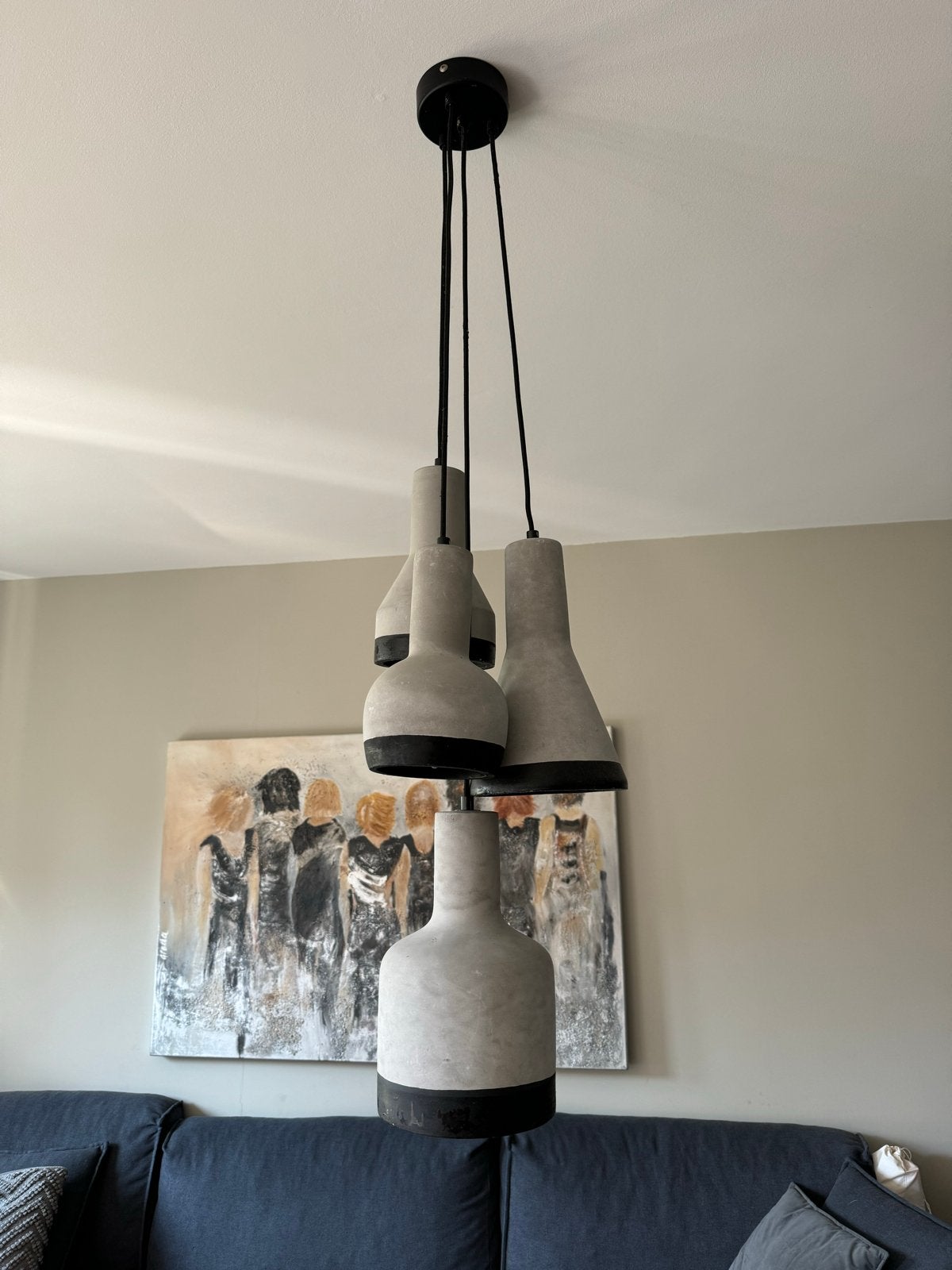 Design Hanglamp met 4 Betonnen Kappen - Industrieel, Ophalen, Gebruikt, Overige materialen, 50 tot 75 cm