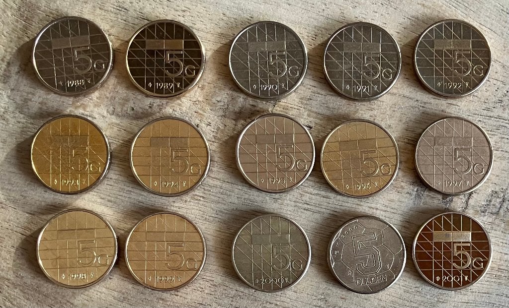 Complete serie 5 gulden Beatrix (1988-2001) OOK LOS TE KOOP, Postzegels en Munten, Ophalen, Koningin Beatrix, 5 gulden, Setje