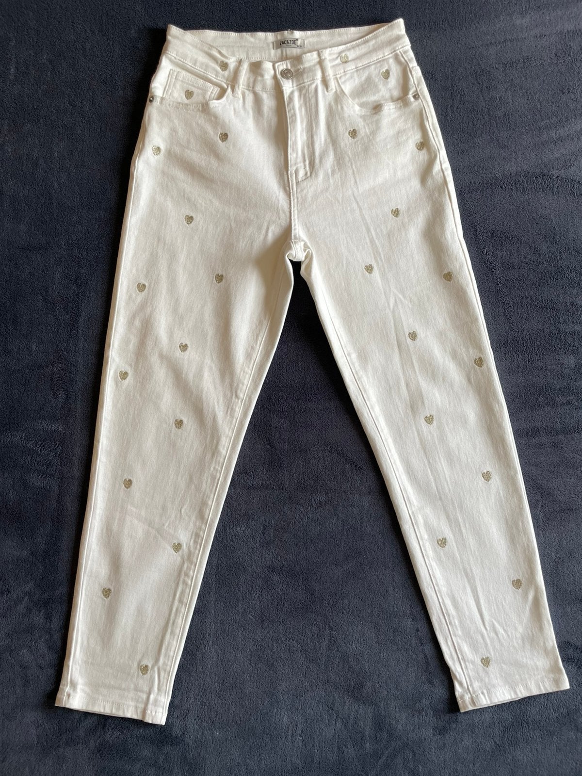 Zac and Zoe spijkerbroek, wit met hartjes, maat M (38), Kleding | Dames, Maat 38/40 (M), Wit, Nieuw, Ophalen of Verzenden