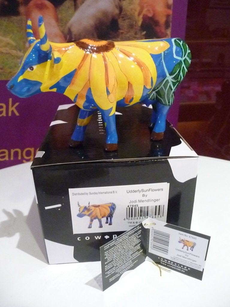 Nieuw Cow Parade koe Udderly sunflowers gratis verzending., Ophalen of Verzenden, Beeld