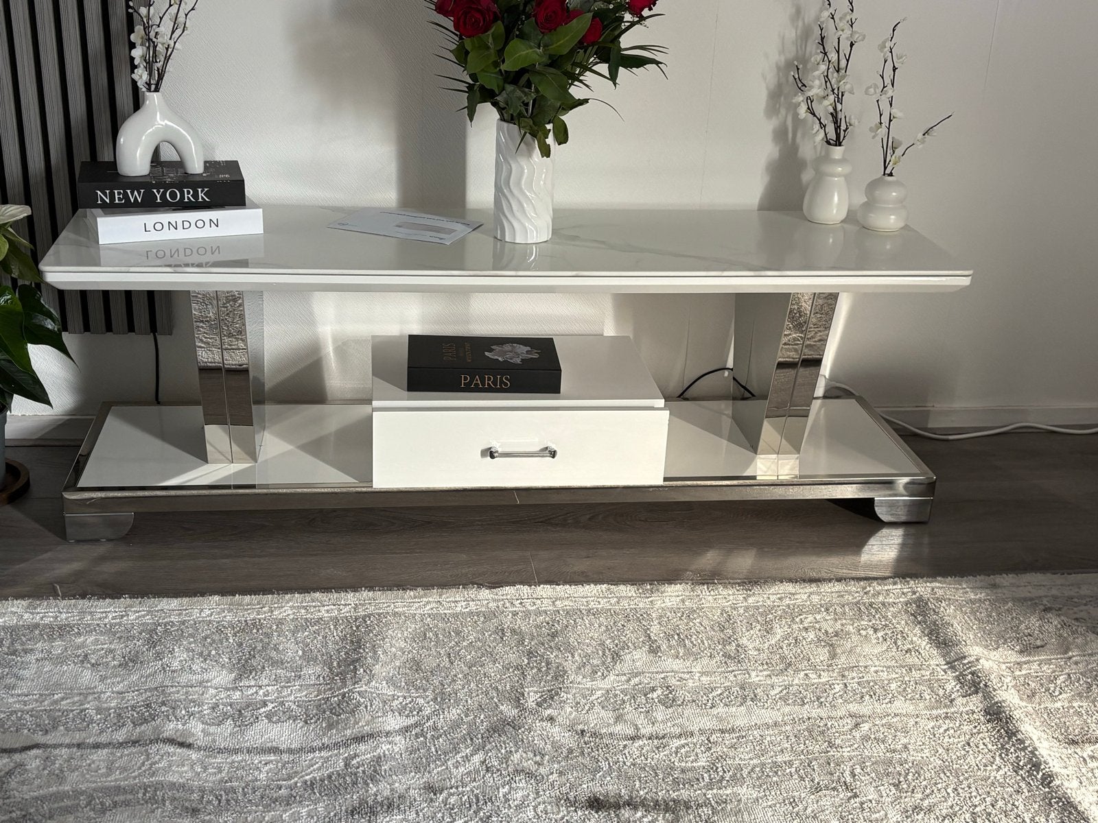 Moderne Marmeren TV Meubel met Lade, Huis en Inrichting, Ophalen, Overige materialen, Minder dan 50 cm, 100 tot 150 cm