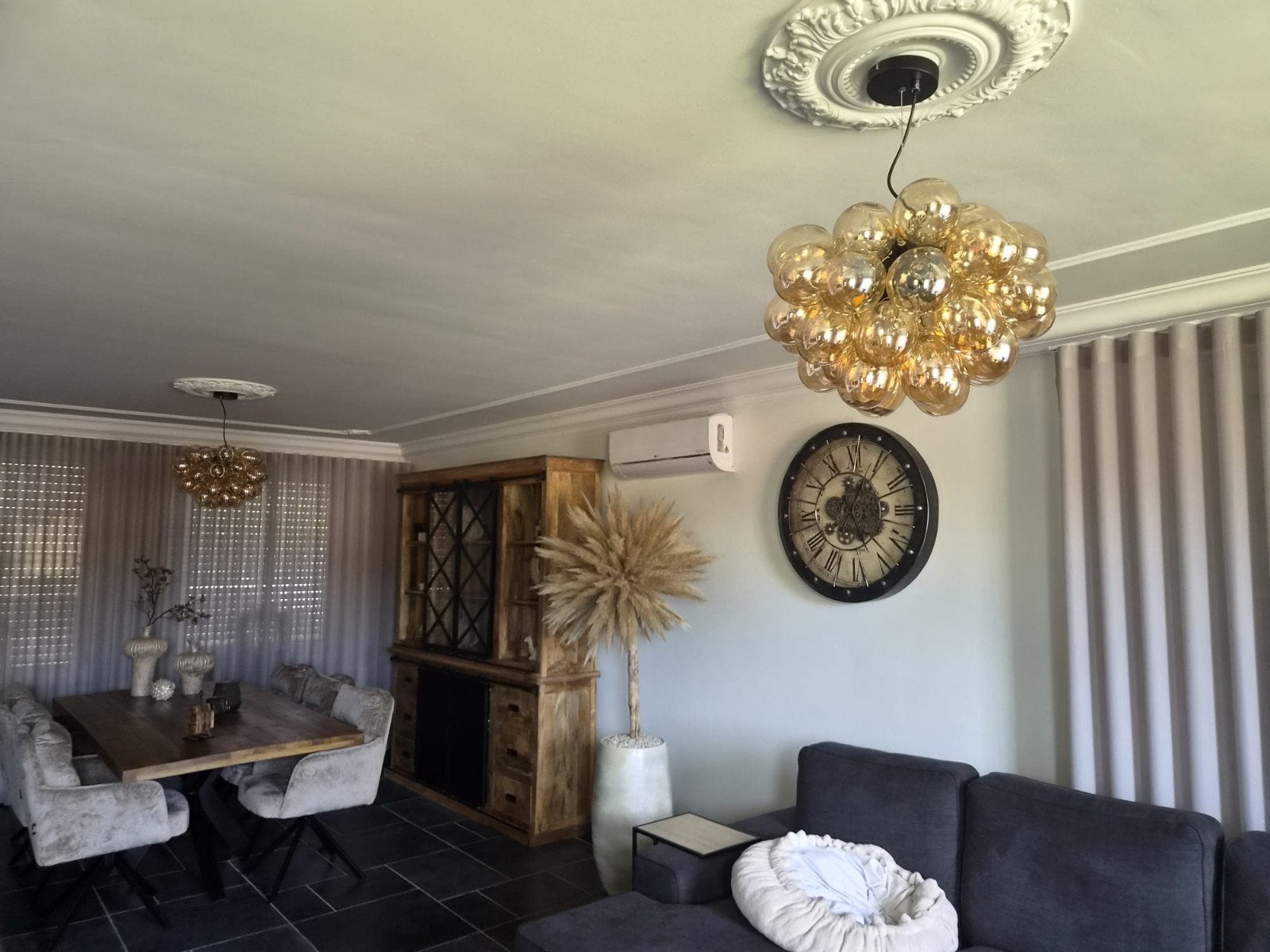 2 Prachtige Art Deco hanglampen met amberkleurig glas, Ophalen, 75 cm of meer, Art Deco, Glas