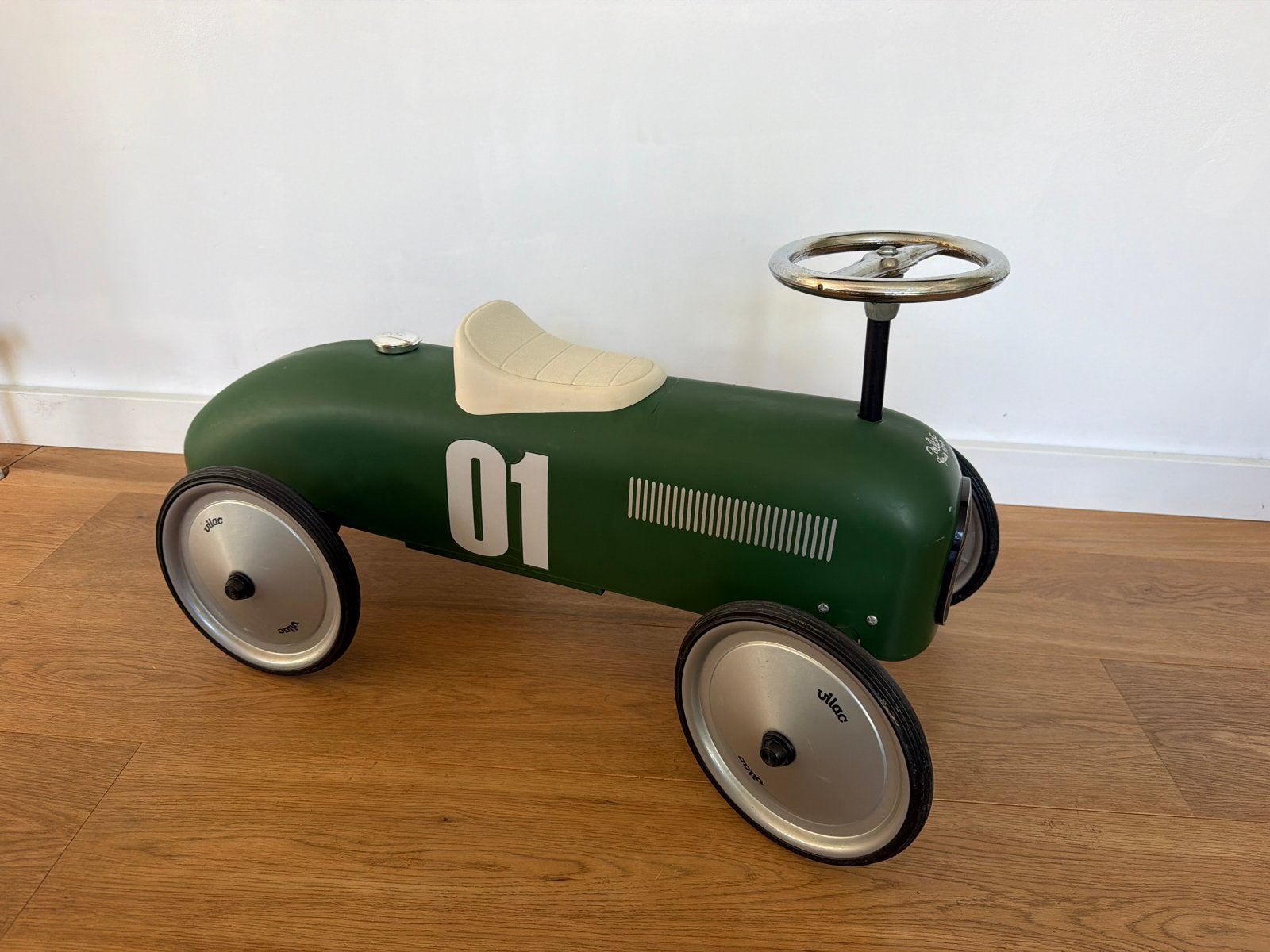 Vilac loopauto groen - Vintage raceauto design, Ophalen, Gebruikt, Loopvoertuig