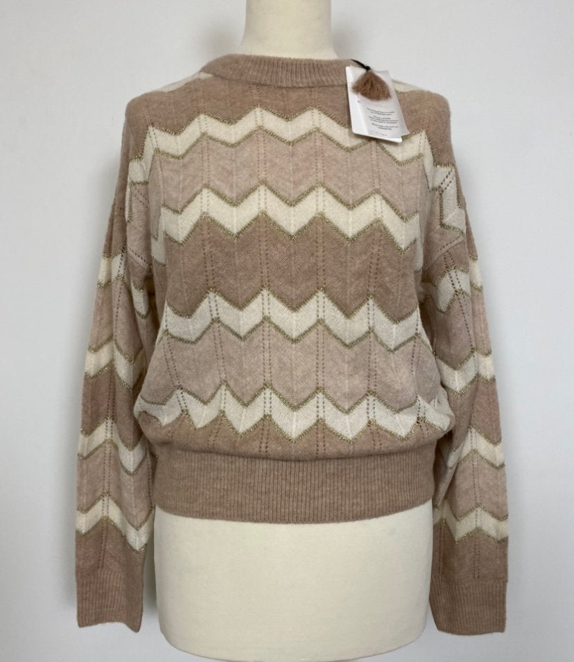 Revelation trui – missoni‑print – lurex zigzag – sand – M, Maat 38/40 (M), Verzenden, Beige, Nieuw