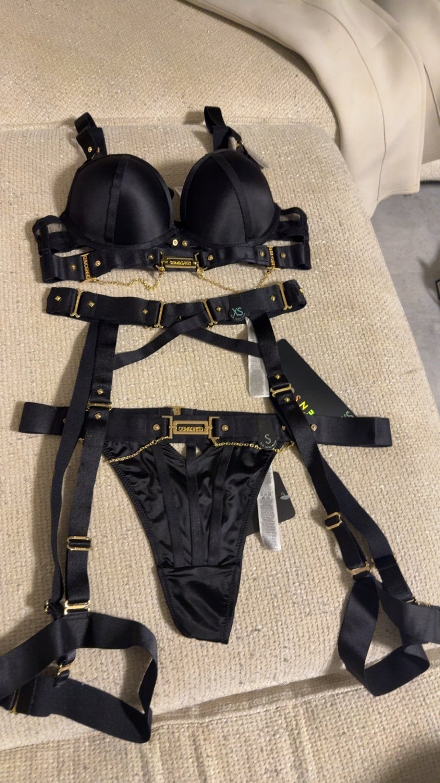 Zwart Lingerie Setje met Gouden Details, Ophalen of Verzenden, Zwart, Setje