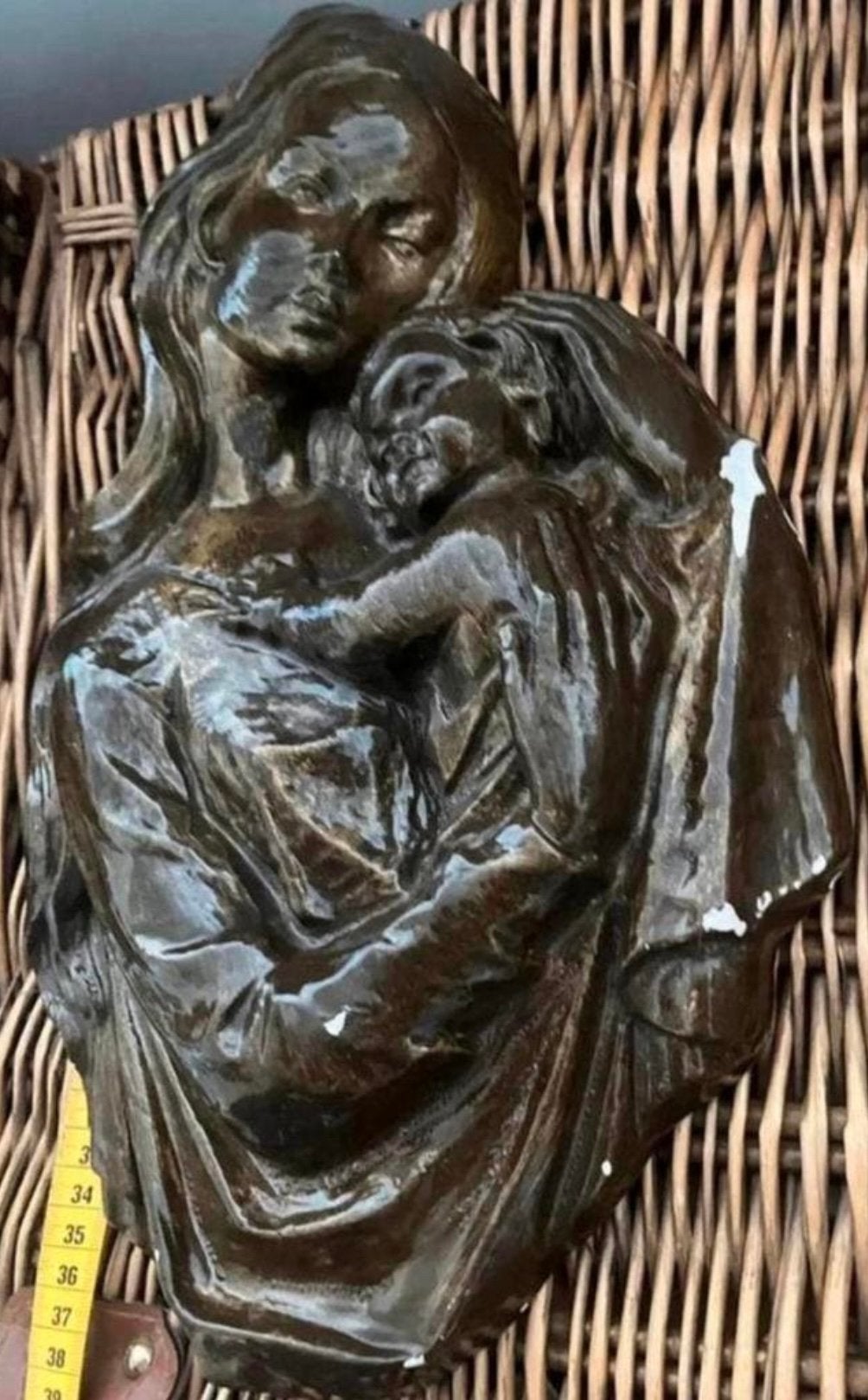 MARIA met haar ZOON…ANTIEKE ZWARE WANDHANGER,MOOI!, Antiek en Kunst, Ophalen of Verzenden