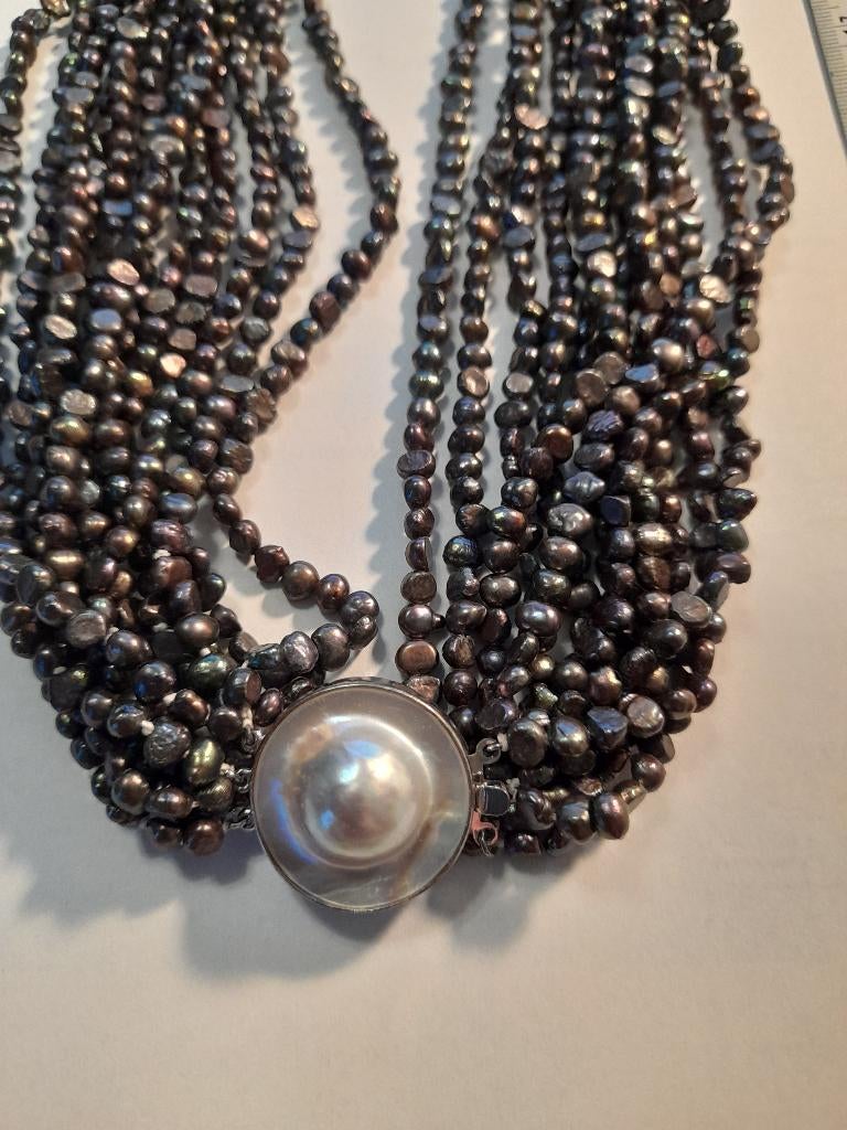 Prachtige ketting 925 zilver zoetwaterparels en parelmoer, Sieraden, Tassen en Uiterlijk, Ophalen of Verzenden, Zo goed als nieuw