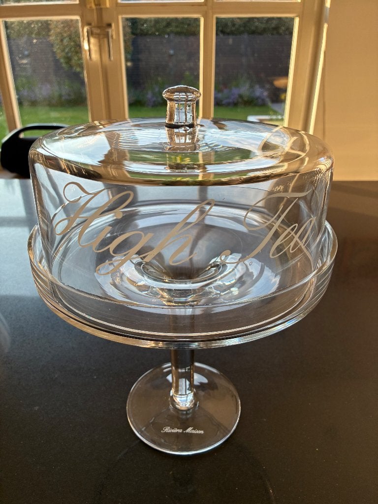 Riviera maison glazen taart stolp op voet High Tea, Huis en Inrichting, Woonaccessoires | Stolpen, Ophalen, Zo goed als nieuw