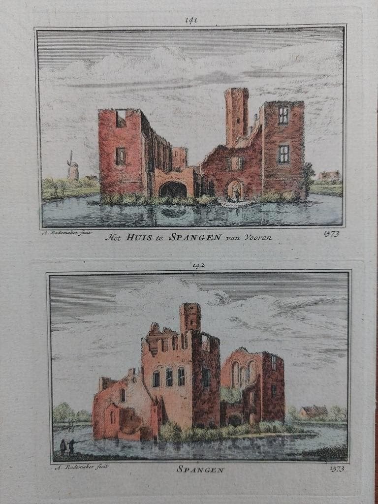 141-142 / Huis Spangen Rotterdam Gekleurde gravure, Antiek en Kunst, Ophalen of Verzenden