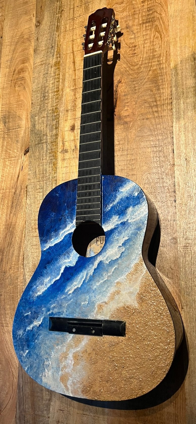 Hand geschilderde oceaan gitaar, Muziek en Instrumenten, Snaarinstrumenten | Gitaren | Akoestisch, Zo goed als nieuw, Klassieke of Spaanse gitaar
