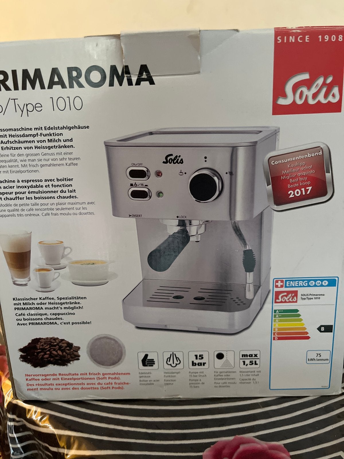 Solis Primaroma Type 1010 Espressomachine - RVS, Stoompijpje, Espresso apparaat, Gemalen koffie, Ophalen of Verzenden