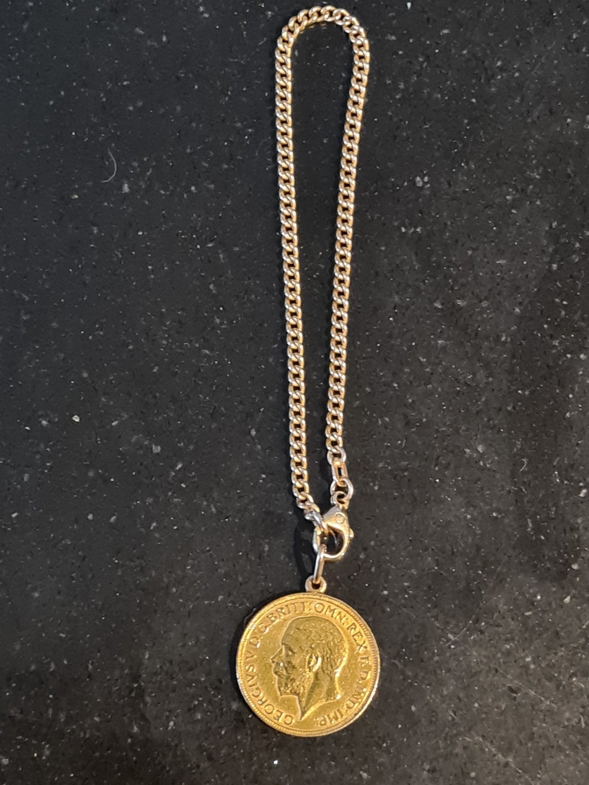Gouden ketting met Sovereign munt hanger (1929), Met hanger, Gebruikt, Ophalen of Verzenden, Goud
