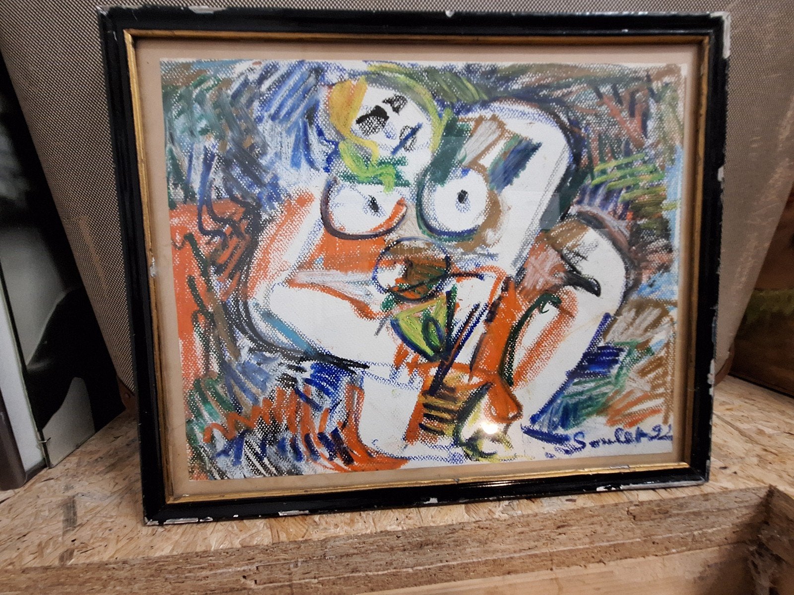 Abstracte Naaktstudie - Gesigneerd 'Soulez 22', Antiek en Kunst, Ophalen of Verzenden